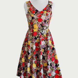 Eva Rose Garden Floral Print Fit And Flare V-Neck Dress With Pockets